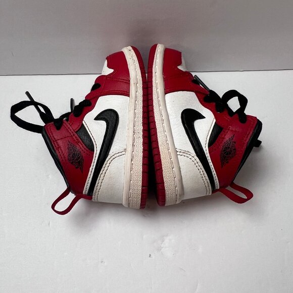 Kids Jordan 1 Red White with Black Swoosh Shoes Size 5C Black Laces - Picture 11 of 12